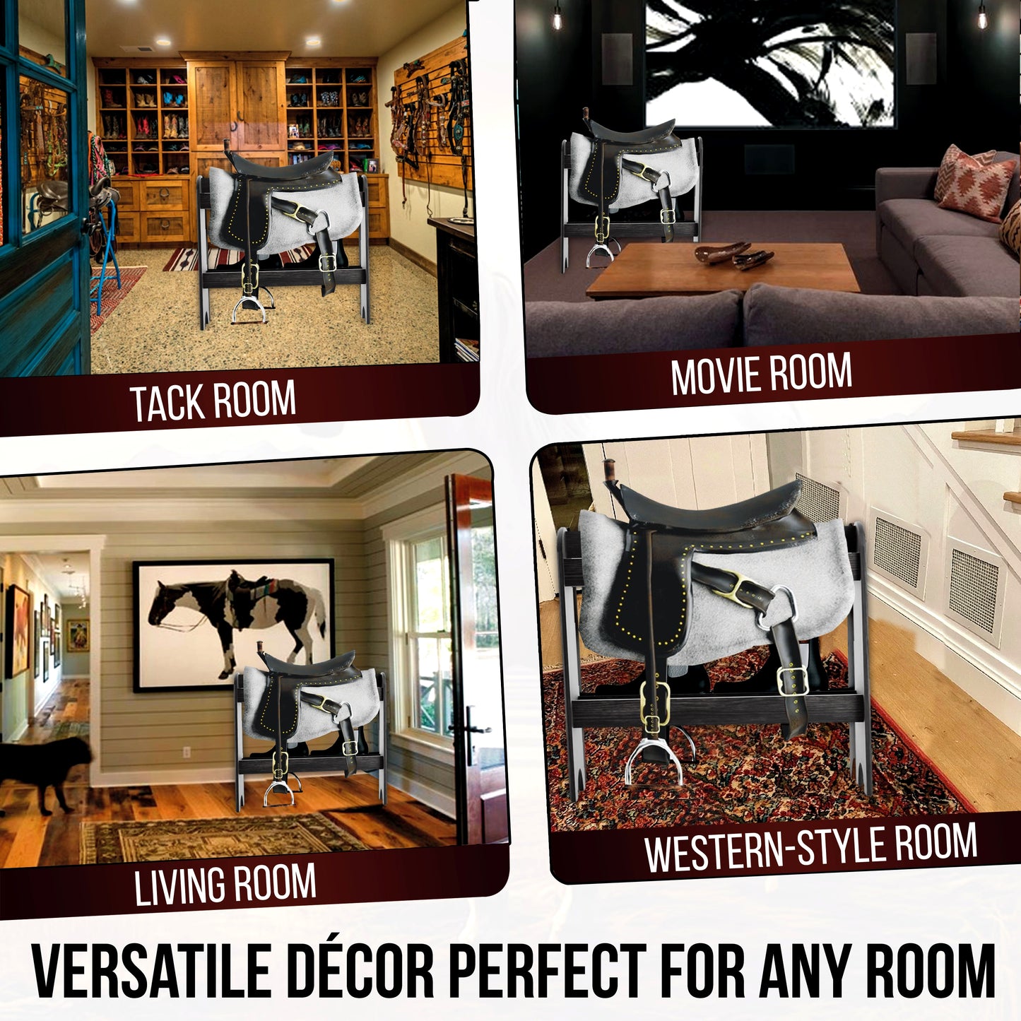 HOTCAN Pine Wood Saddle Rack – Ideal Saddle Stand for Western Horse Gear and Horse Tack Organizers, Suitable for Displaying Trophy Tack at Home (Black)