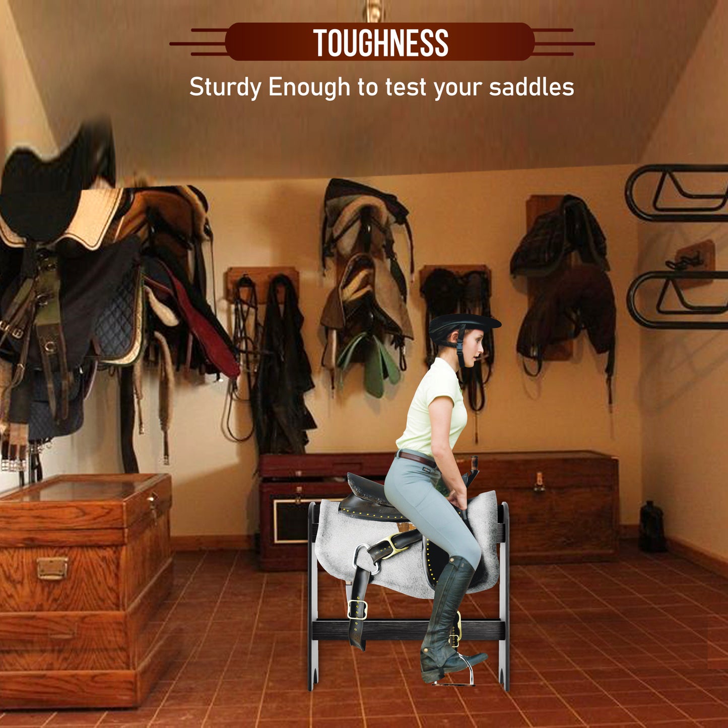 HOTCAN Pine Wood Saddle Rack – Ideal Saddle Stand for Western Horse Gear and Horse Tack Organizers, Suitable for Displaying Trophy Tack at Home (Black)