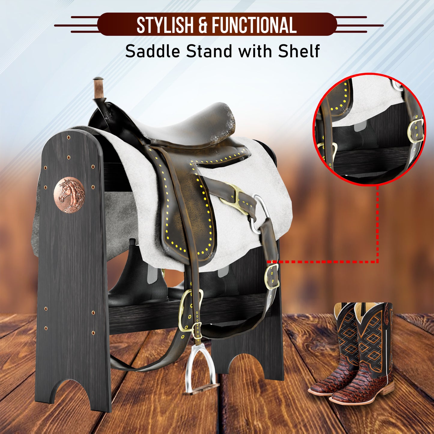 HOTCAN Pine Wood Saddle Rack – Ideal Saddle Stand for Western Horse Gear and Horse Tack Organizers, Suitable for Displaying Trophy Tack at Home (Black)