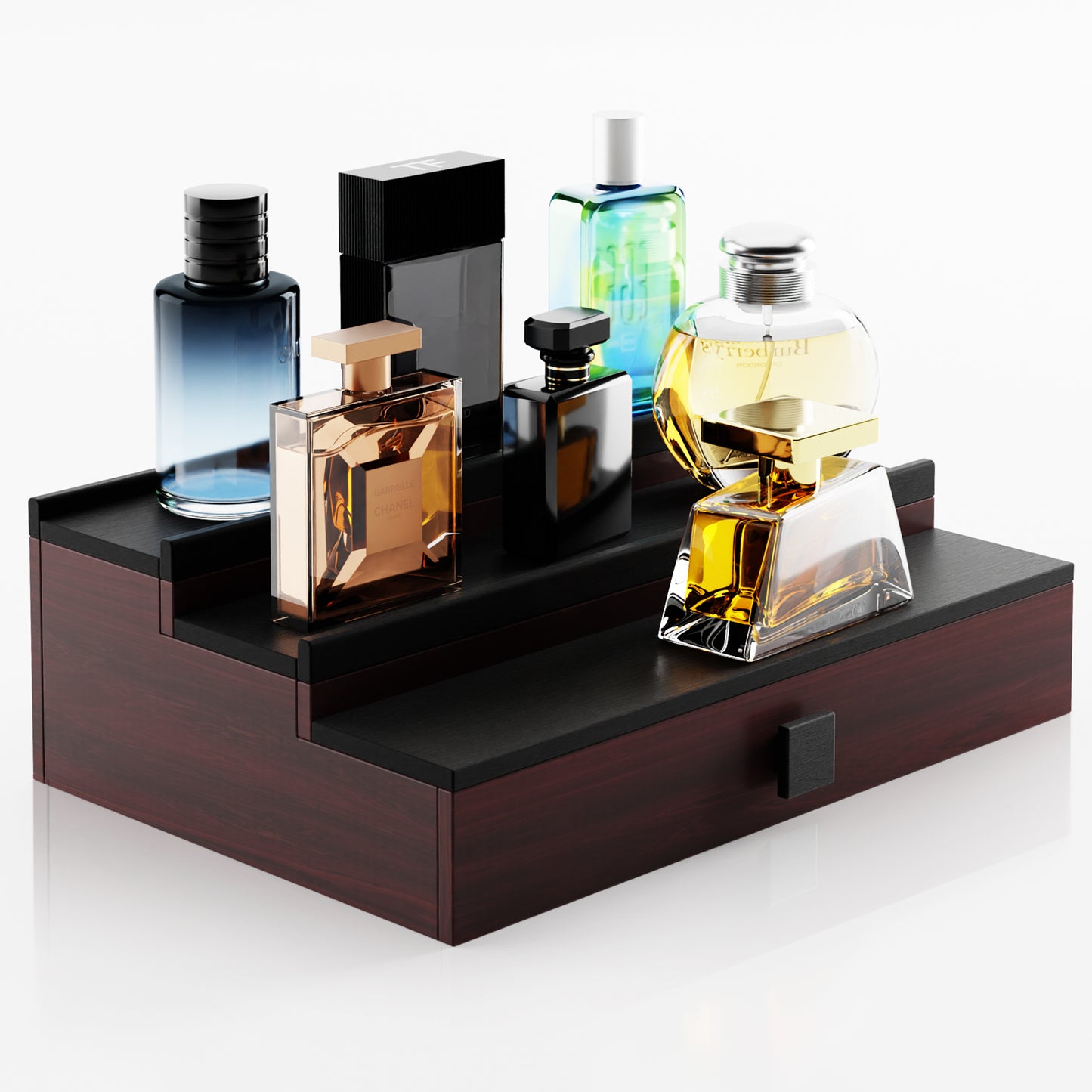 HOTCAN Wooden Cologne Organizer for Men - 3 Tier Display Shelf with Drawer and Hidden Compartment - Perfect for Organizing and Storing Colognes and Accessories - A Great Gift for Men