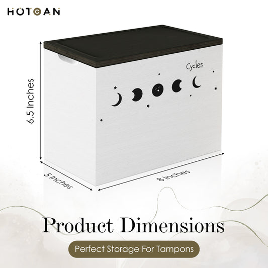 HOTCAN Discreet Tampon Holder for Bathroom with Vanity Tray Lid, Tampon Organizer for bathroom for Wall or Countertop Mount, Wood Tampon Dispenser, Feminine Product Organizer, White Small Storage Box